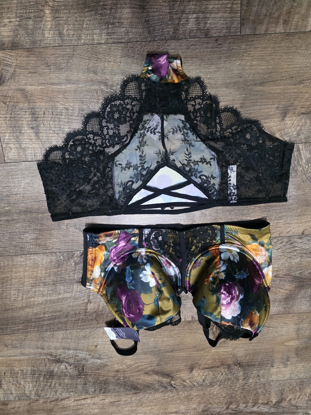 New CACIQUE Floral Lace Underwire Bra & Bikini Set Green BRA 38DD Panty 14/16 - Picture 7 of 13